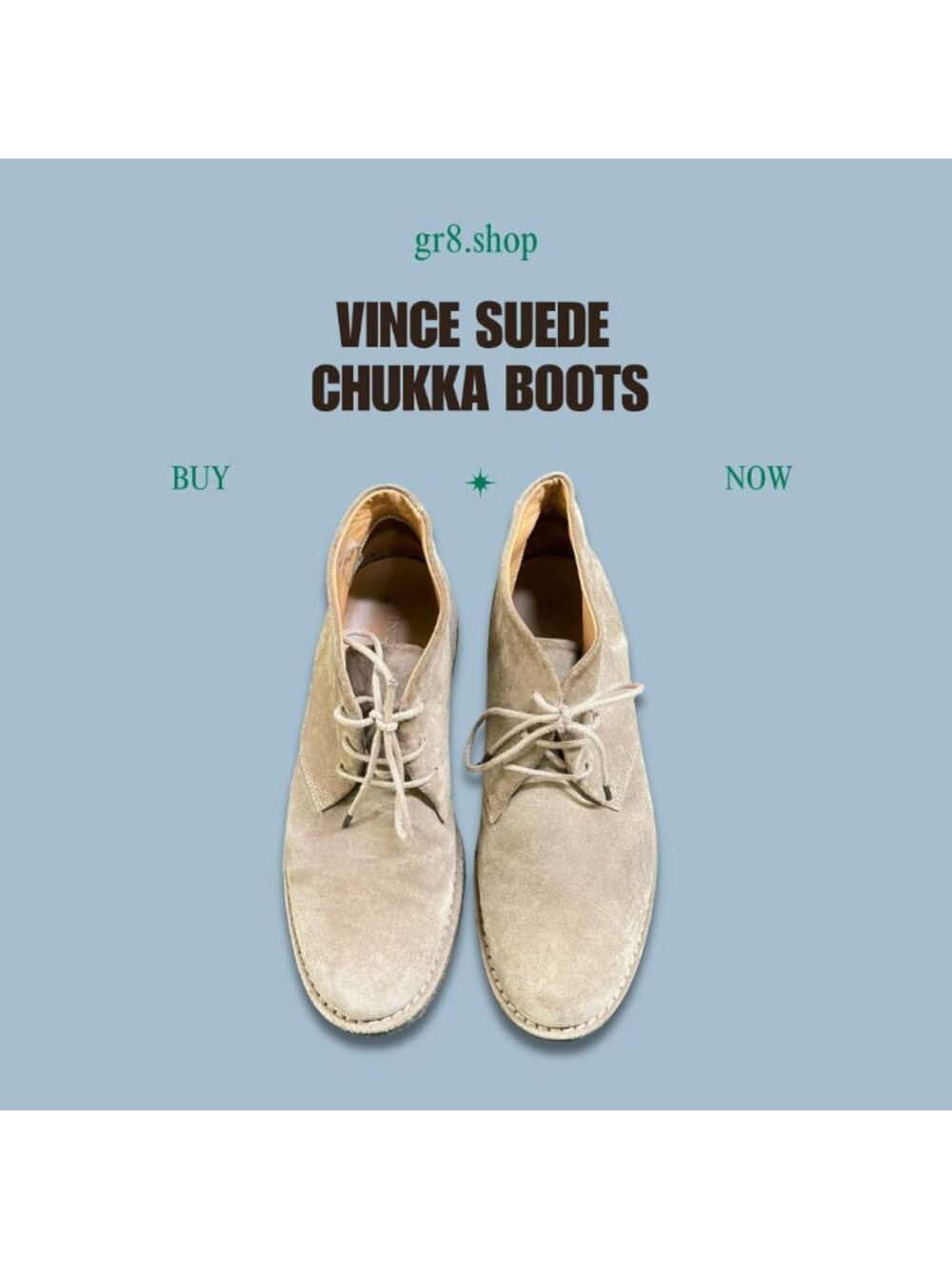 VINCE Mens Suede Chukka Boots Size 8.5 Beige Made In Italy